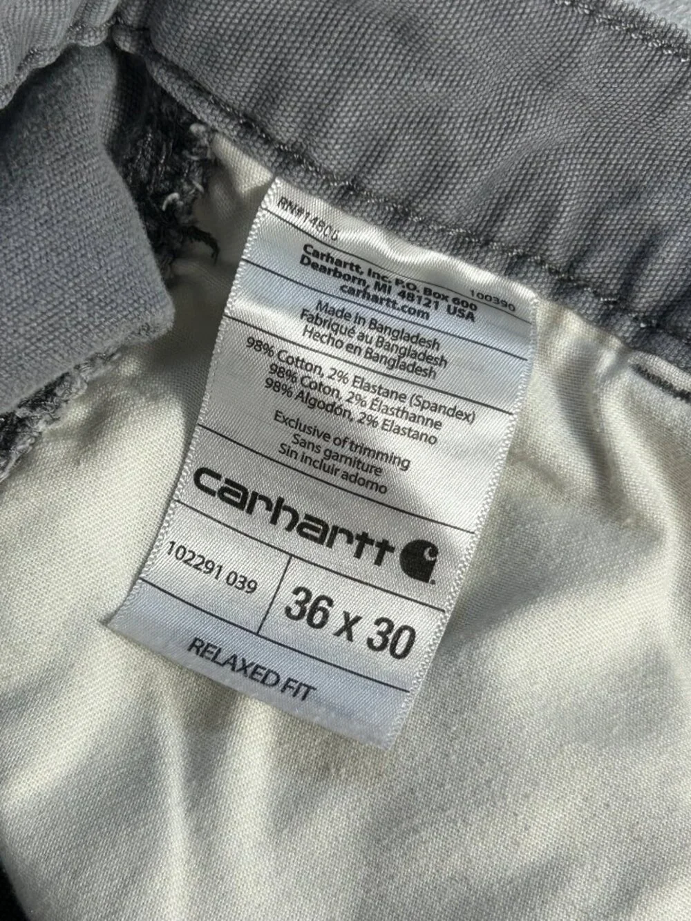 Carhartt Relaxed Fit Straight Leg Pants Men's 36x30 (Fits 35x28) Gray Stretch